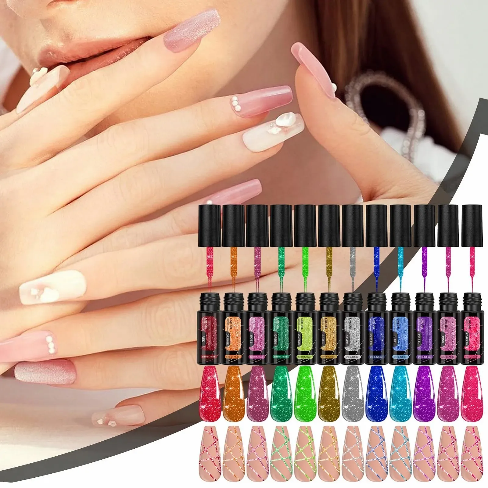 Гель-лак с блестками для ногтей, 12 цветов для дизайна. Набор для маникюра для праздничного сезона, летней вечеринки., фото №8 Гель-лак с блестками для ногтей, 12 цветов для дизайна. Набор для маникюра для праздничного сезона, летней вечеринки., фото №8