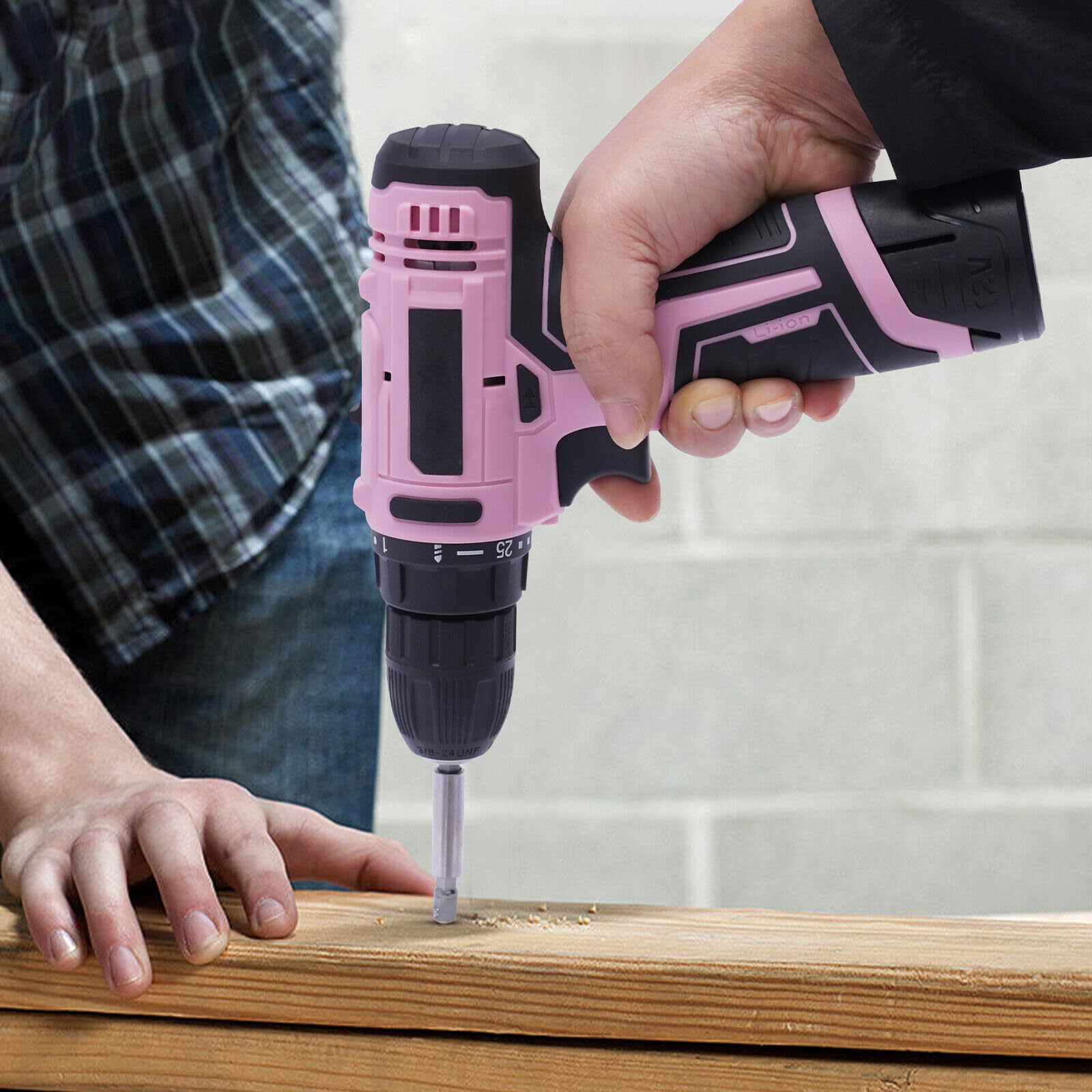 Акумуляторний дриль набір Electric Cordless Screwdriver Professional 26-Piece 12 В рожевий, фото №2