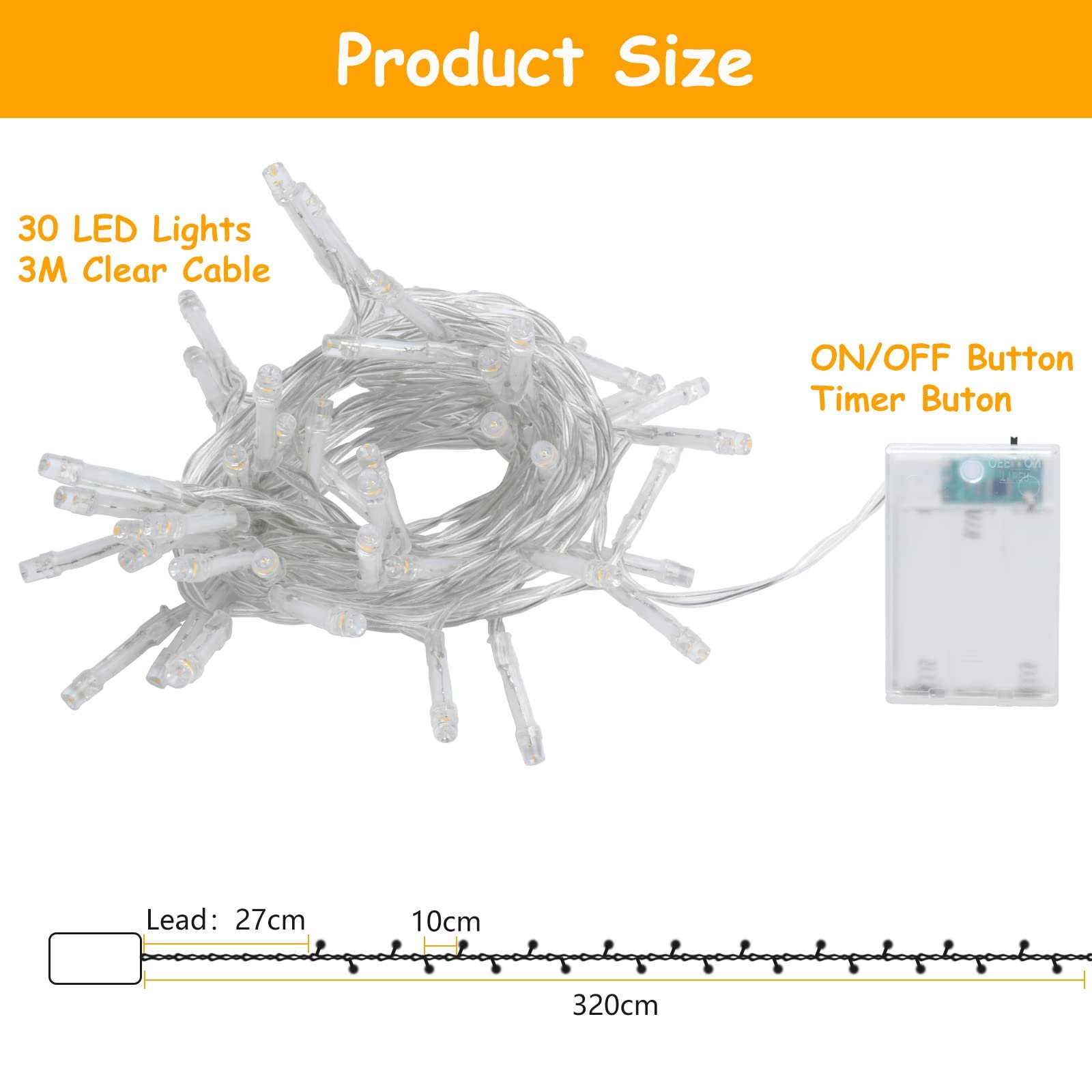 Гірлянда світлодіодна Cshare, 3 м, 30 LED, Теплий білий, фото №5