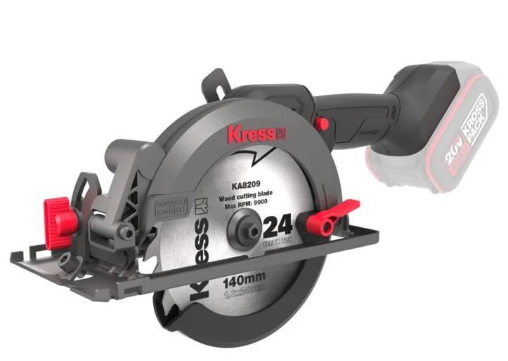 Аккумуляторная циркулярная пила Kress KUE11.9 / 20V 2 х 4Ah / 6900 об/мин / 140 мм / Бесщеточная / Черная, фото №2