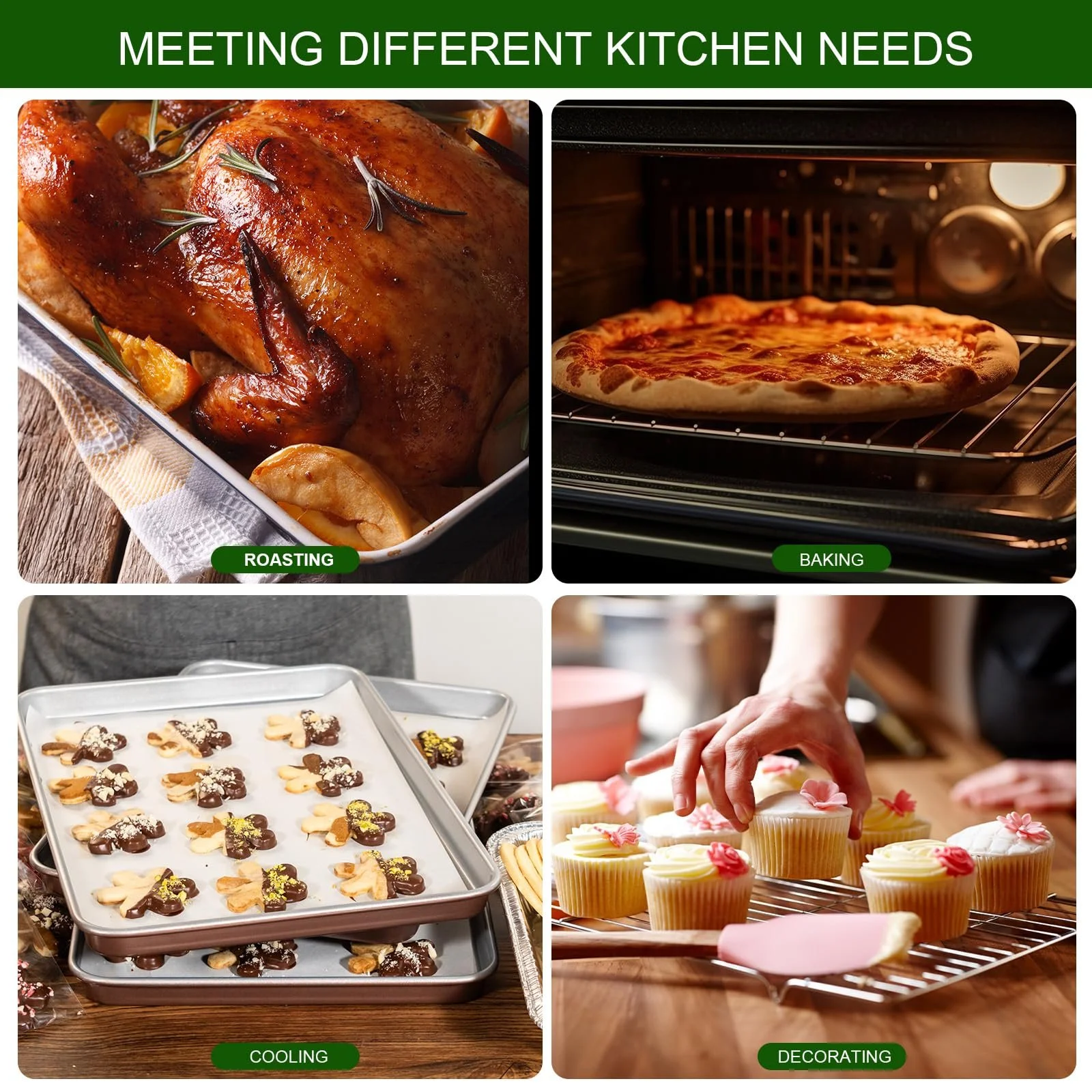 Противень для выпечки Cozary с решеткой для охлаждения 31,5 x 24,5 x 2,5 см нержавеющая сталь 304 прямоугольный, фото №7