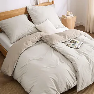 Постельное белье BEDSURE Хлопок 135 x 200 см Бежевый Двусторонний - Фото 1