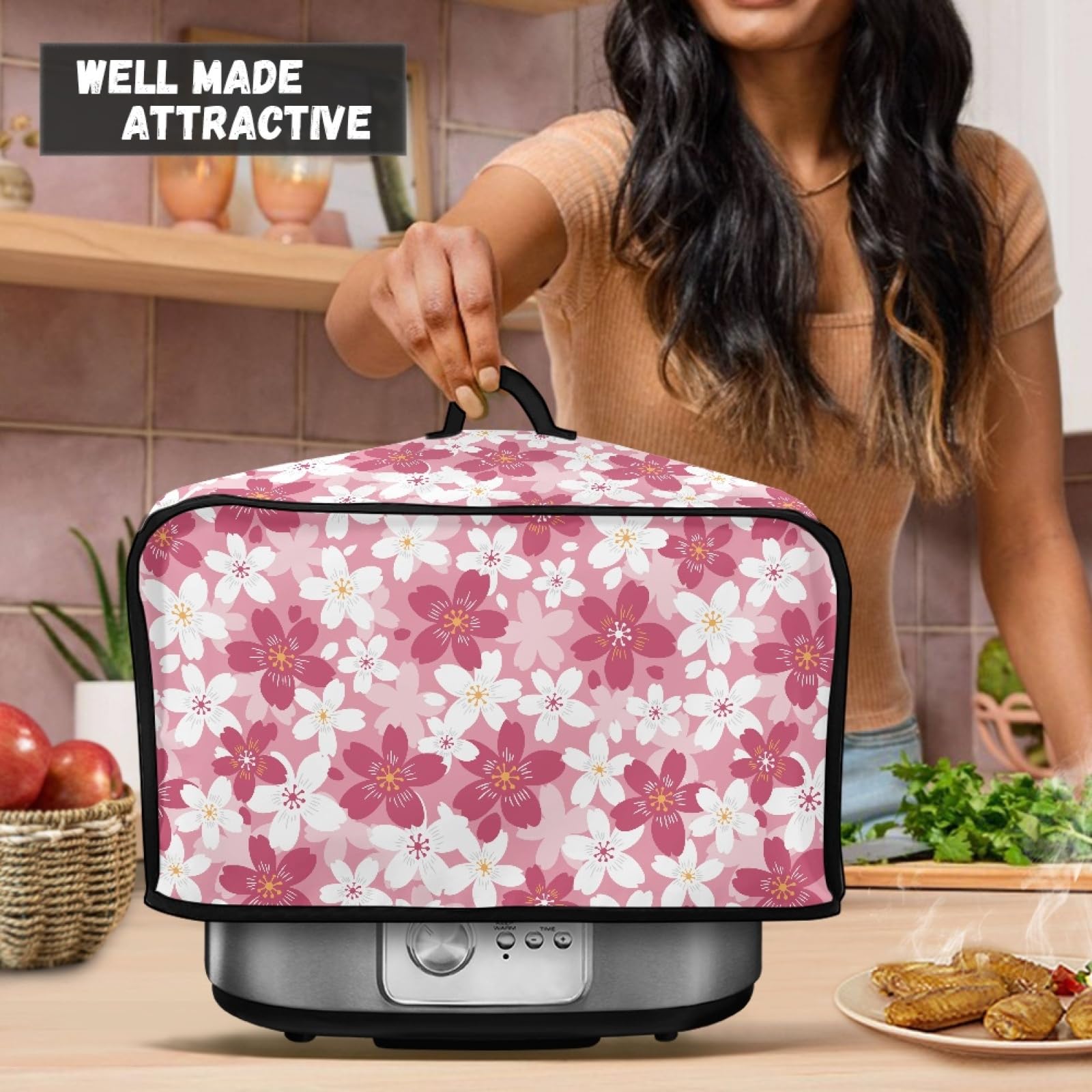 Чехол Wanyint Cherry Blossom Print Slow Cooker Cover для мужчин и женщин 6-8QT Моющийся Чехол для Мультиварки с Верхней Ручкой и Сетчатой Сумкой, фото №5