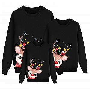 Рождественский свитшот Семейный 2024 Merry Christmas Свитер Длинный рукав Повседневный Reindeer - Фото 1