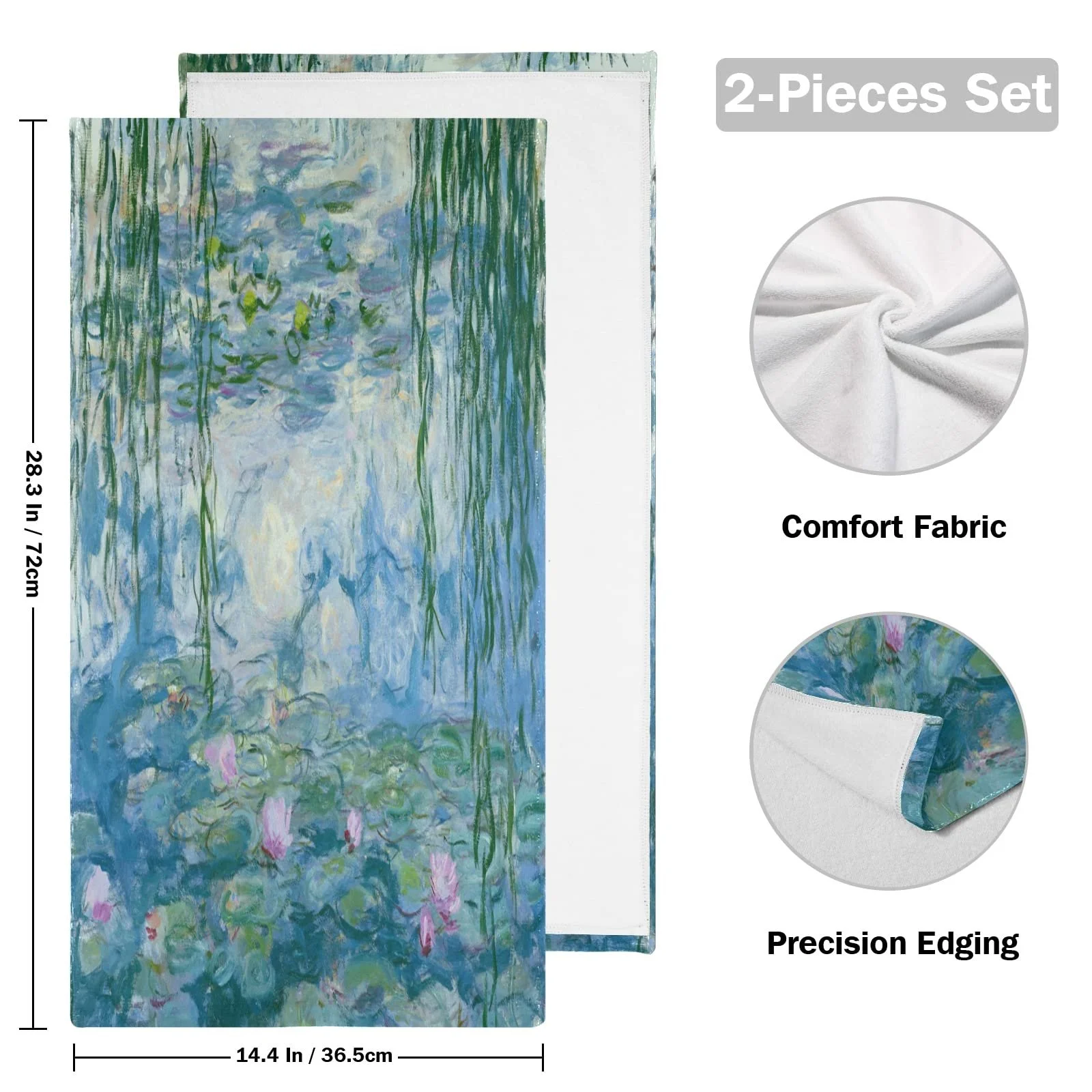 Набор полотенец Monet Water Lily Willow Floral Pattern 14,2 x 28 дюймов 2 шт., фото №5
