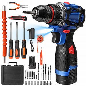 Дрель Cordless Cordless Screwdriver 16.8V 50Nm 25+3 скоростных режима 2 скорости LED 31 аксессуар и кейс DIY - Фото 1