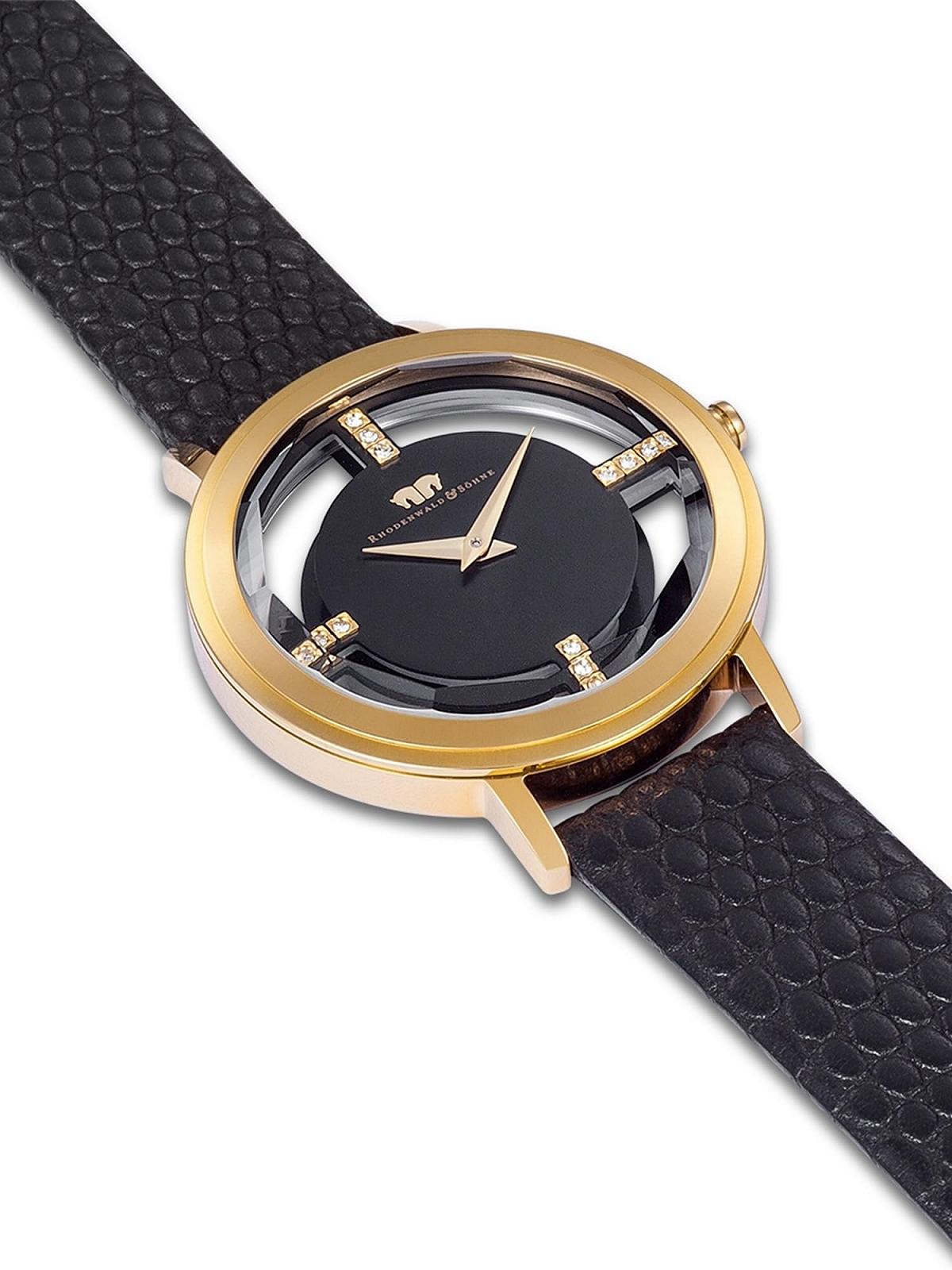 Женские часы Rhodenwald & Söhne 10010423 Аналоговые Японский кварцевый механизм Ремешок из натуральной кожи Черный, золотой, Без мотива, фото №3