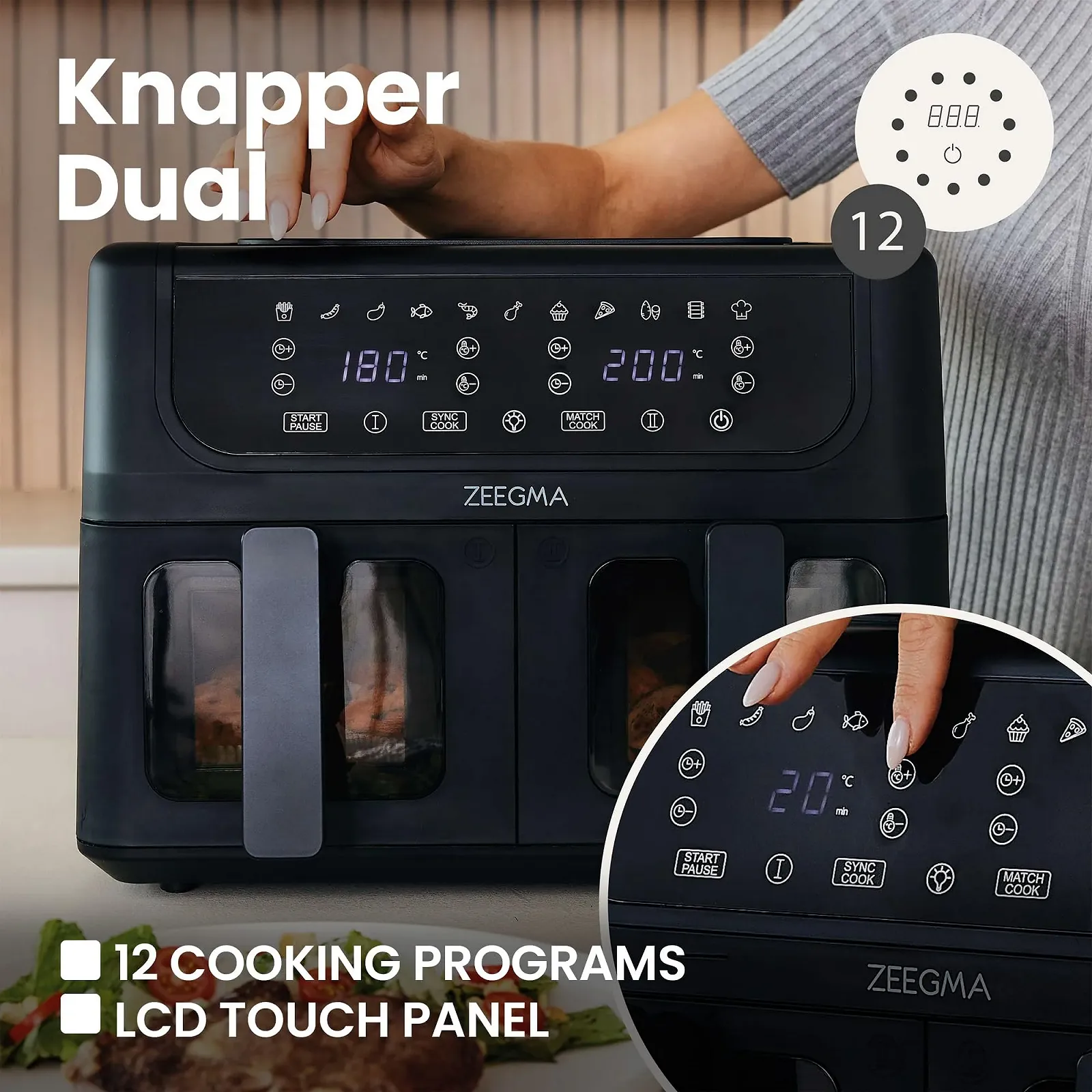 Мультипіч Zeegma Knapper Dual 1700 Вт 9 л 11 програм 60-200 °C Чорна, фото №3 Мультипіч Zeegma Knapper Dual 1700 Вт 9 л 11 програм 60-200 °C Чорна, фото №3