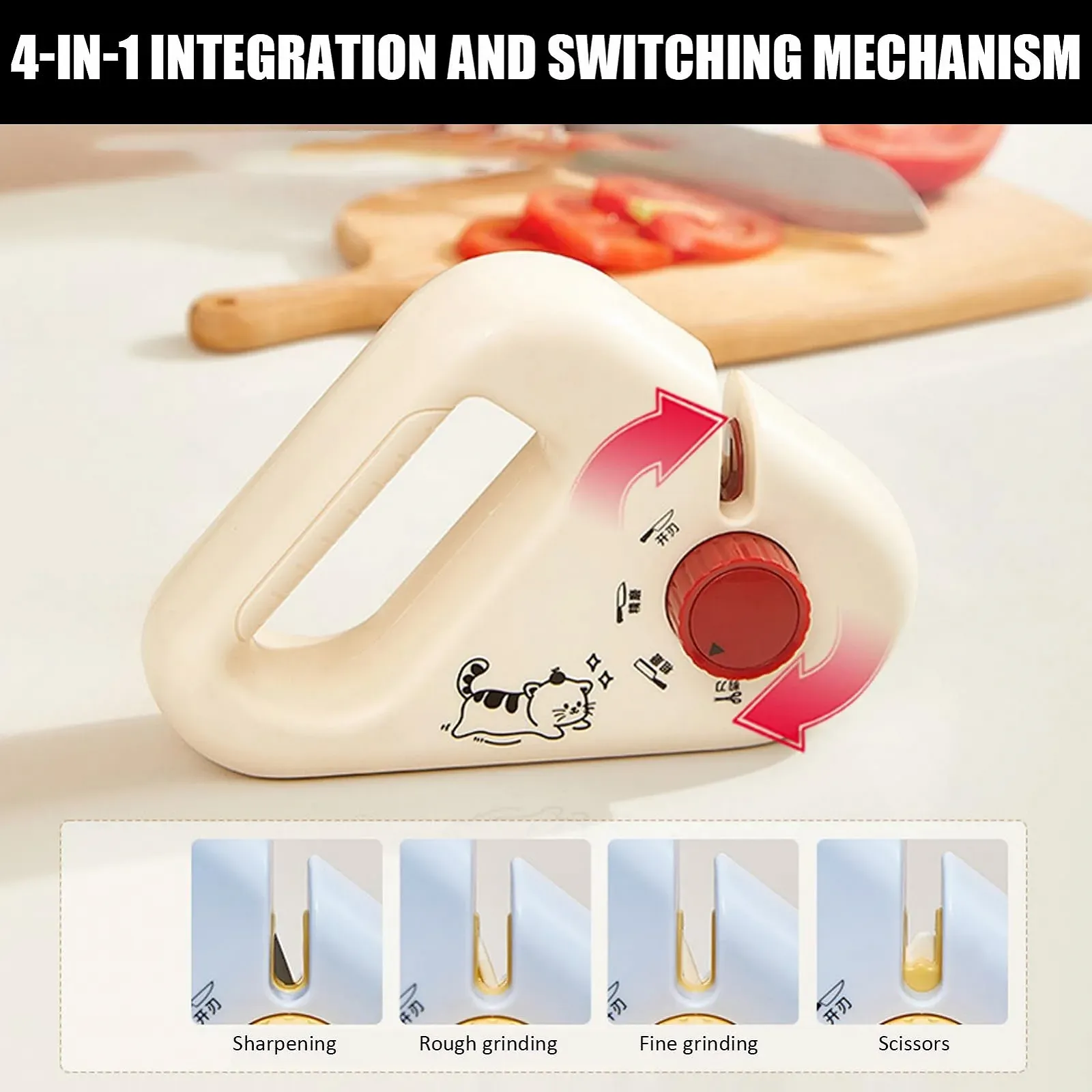 Ручна точилка для ножів 4 в 1 для ножиць та кухонних інструментів зі швидким поліруванням, фото №4