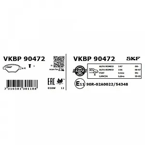 Комплект тормозных колодок дискового тормоза SKF VKBP 90472 для ALFA ROMEO FIAT LANCIA synthetic.ua - Фото 1