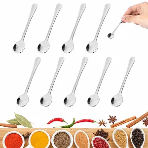 Набор из 10 мини-ложек для эспрессо, нержавеющая сталь, маленькие ложки, компактные и портативные, подходят для специй, соли, меда, чайной ложки, итальянские кофейные ложки (7,5 см, серебряные) - Фото 1