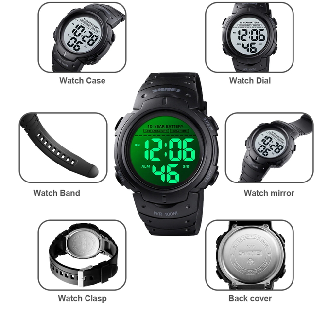 Годинник Годинник Skmei Neon 10 Bar Black, фото №7
