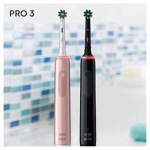 Електрична зубна щітка Oral-B Pro 3 3900, 2 шт, з 2 ручками, що перезаряджаються, технологія Brown, 2 змінні головки, видимий датчик тиску, рожева/чорна synthetic.ua - Фото 1