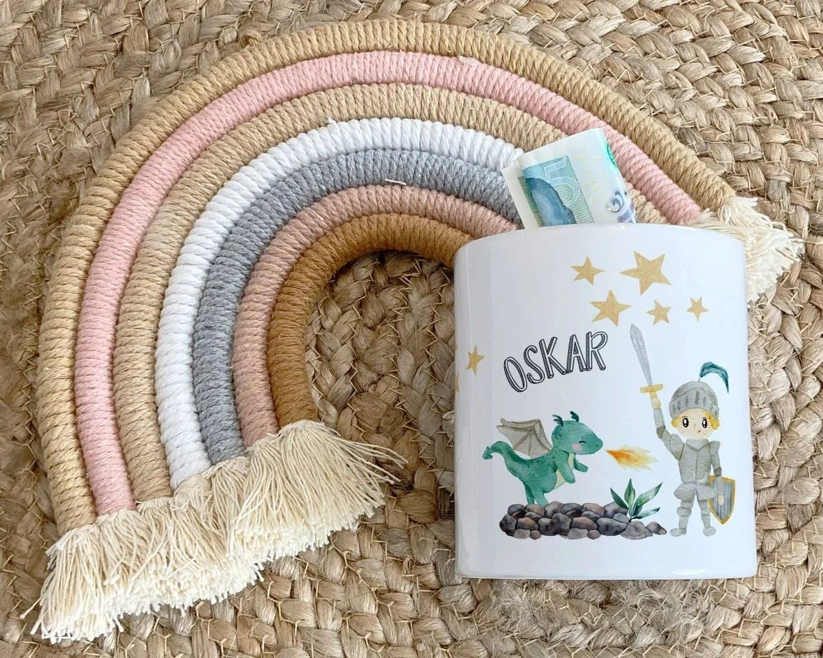 Скарбничка Mikalino Маленький лицар і дракон керамічна з ім'ям на вибір, фото №5