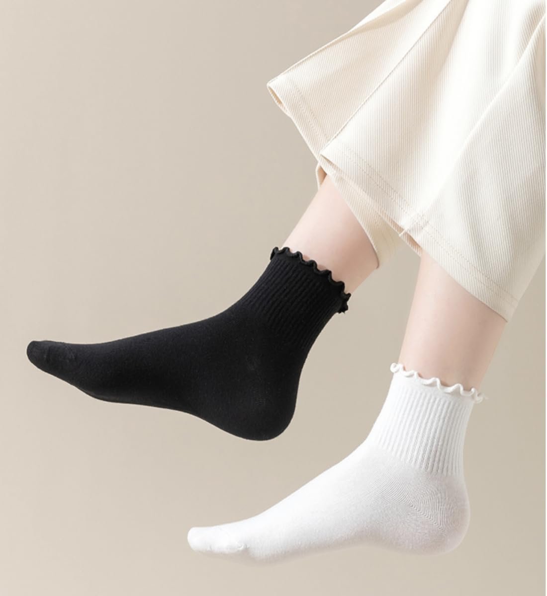 Носки AKAMAS Кружевные с оборками Женские 6 пар Хлопковые носки Дышащие Мягкие Однотонные Короткие Носки для щиколотки, фото №5