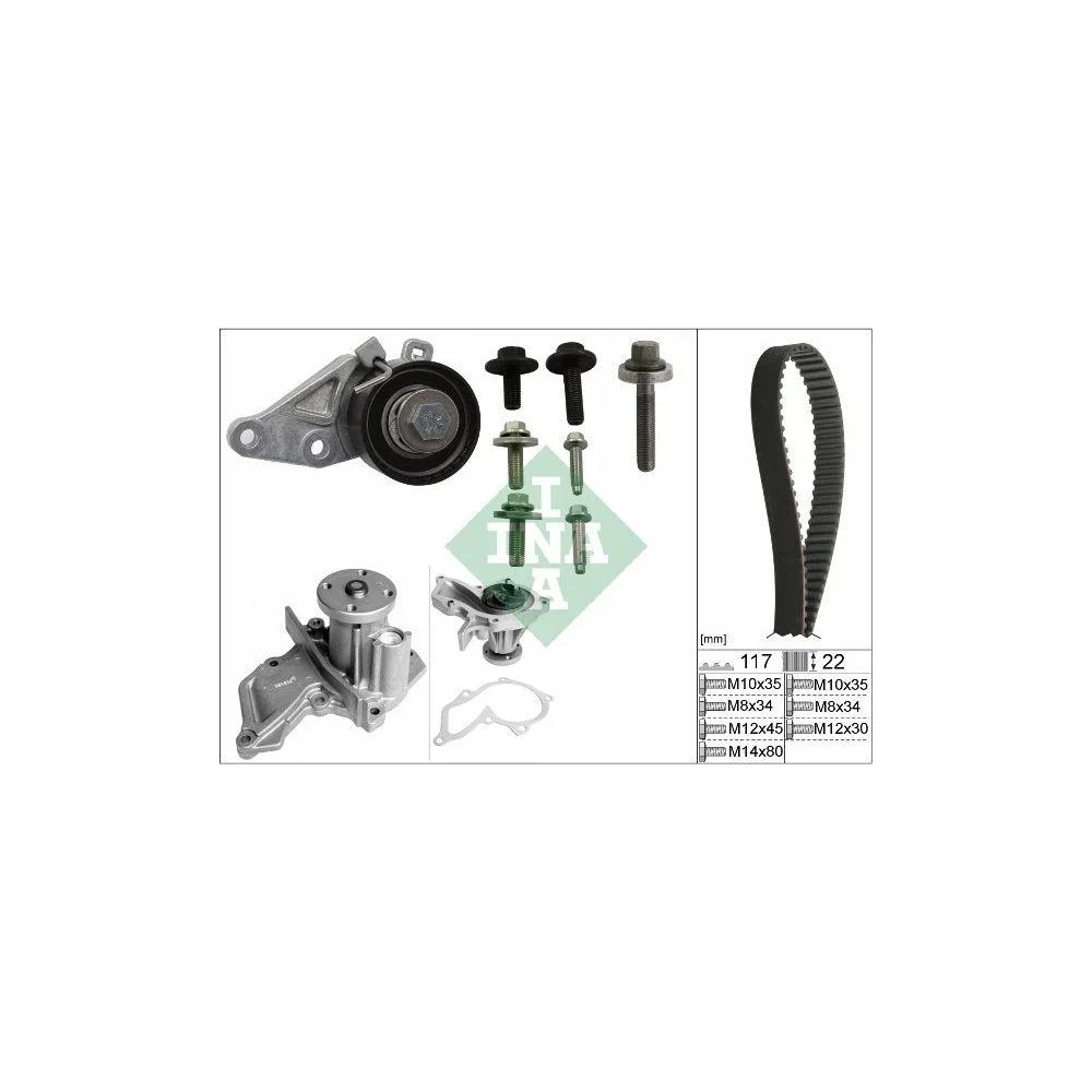 Водяна помпа + комплект ременя ГРМ Schaeffler INA 530 0140 30 для FORD MAZDA VOLVO, фото №1