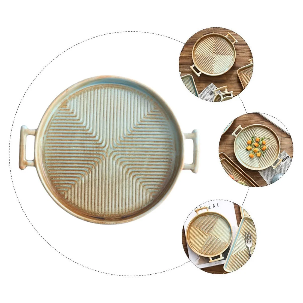 Форма для запекания Ciieeo керамическая прямоугольная с двойной ручкой для стейка и рыбы в ретро-стиле, фото №6