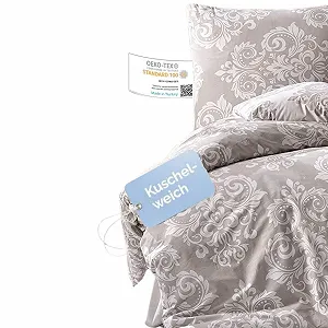 Постільна білизна Zirvehome 135 x 200 см комплект із 2 предметів бавовна/Renforcé на блискавці білий бароковий візерунок бежевий Sade V2 synthetic.ua - Фото 1