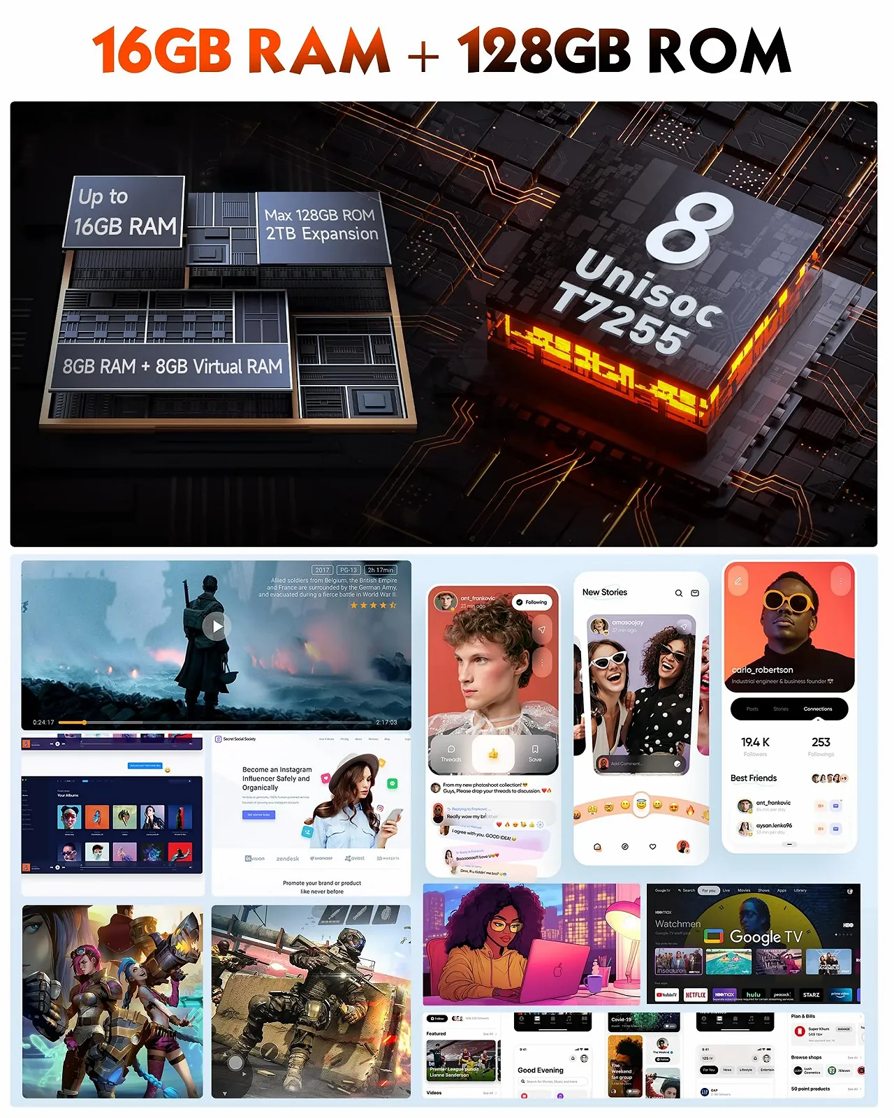 Смартфон Ulefone RugKing 9600mAh 126dB 16GB + 128GB IP68K 50MP 5.99" 3-SIM Android 15, фото №5