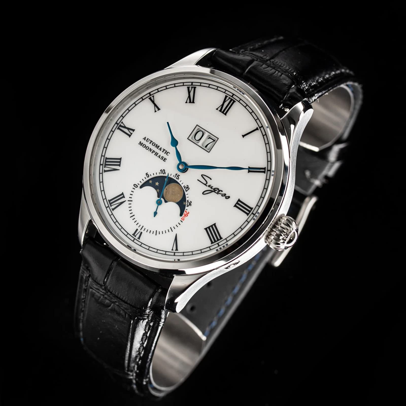 Годинник Sugess MoonPhase Master Seagull ST2528 Sapphire Glass Men's Automatic Mechanical 1963 Black 41mm Чорний, фото №4