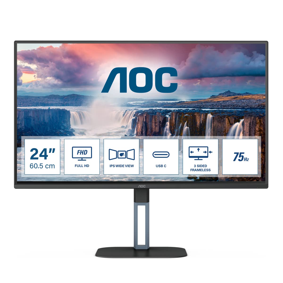 монитор AOC 24V5CE 24 дюйма FHD динамики (1920 x 1080, 75 Гц, HDMI, USB-C, USB Hub) черный, фото №1 монитор AOC 24V5CE 24 дюйма FHD динамики (1920 x 1080, 75 Гц, HDMI, USB-C, USB Hub) черный, фото №1