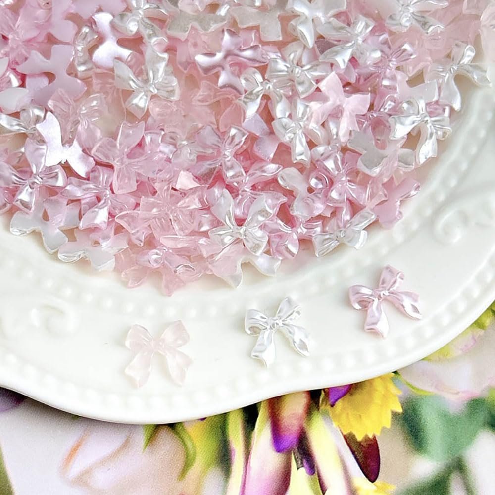 Украшения для ногтей Бантики 60 шт Белый Розовый Прозрачно-розовый, фото №8