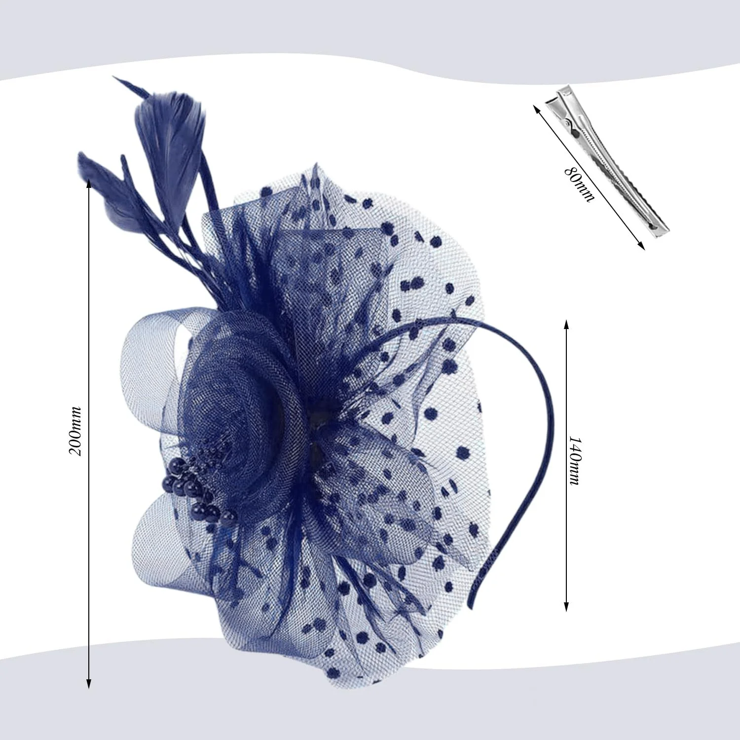 Жіночий обруч Перо Сітка Ретро Темно-синій, фото №2