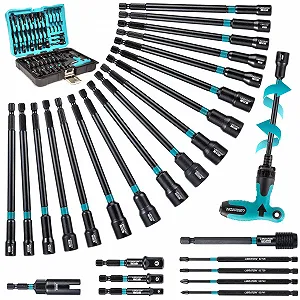 Набір магнітних подовжених головок LIBRATON 27 предметів 1/4 дюйм з Т-подібною тріскачкою Metric SAE S2 Bit Holder - Фото 1