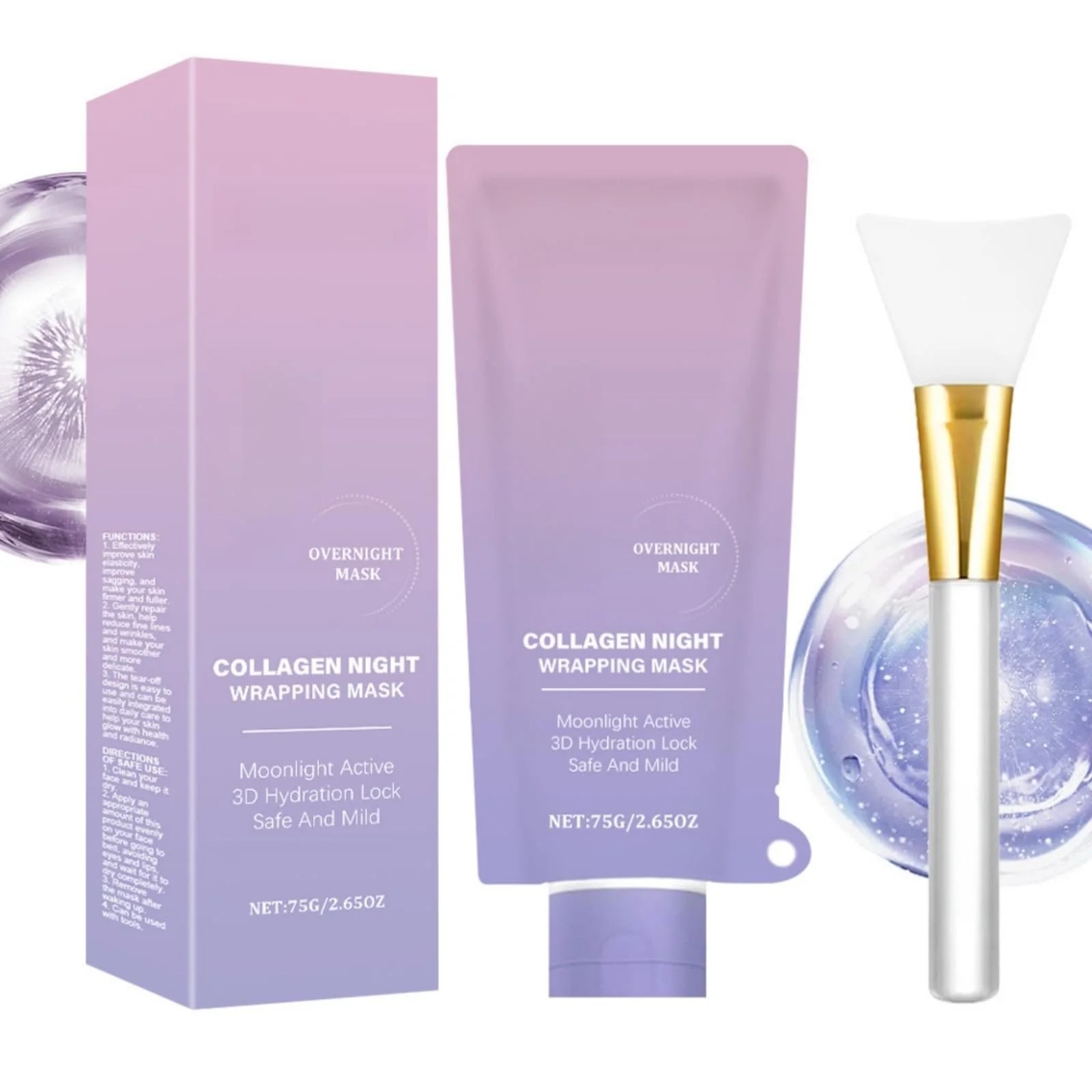 Маска-пленка для лица Коллагеновая маска для ночного использования, маска для лица для удаления пятен, коллагеновая маска, ночная коллагеновая маска, увлажняющая маска для лица с кисточкой, фото №1