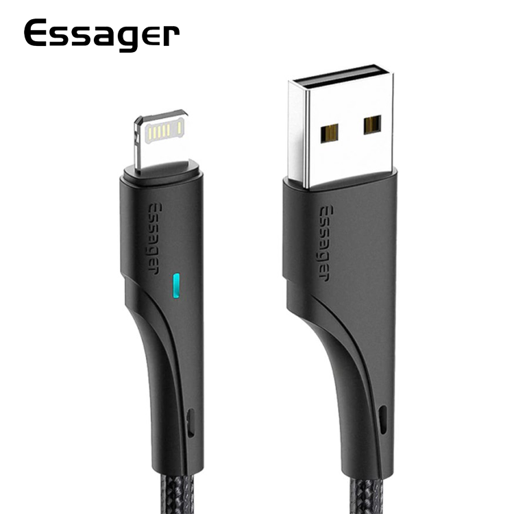 Зарядный кабель Rousseau черный ESSAGER Fact charge Lightning 1метр 2.4A, фото №1