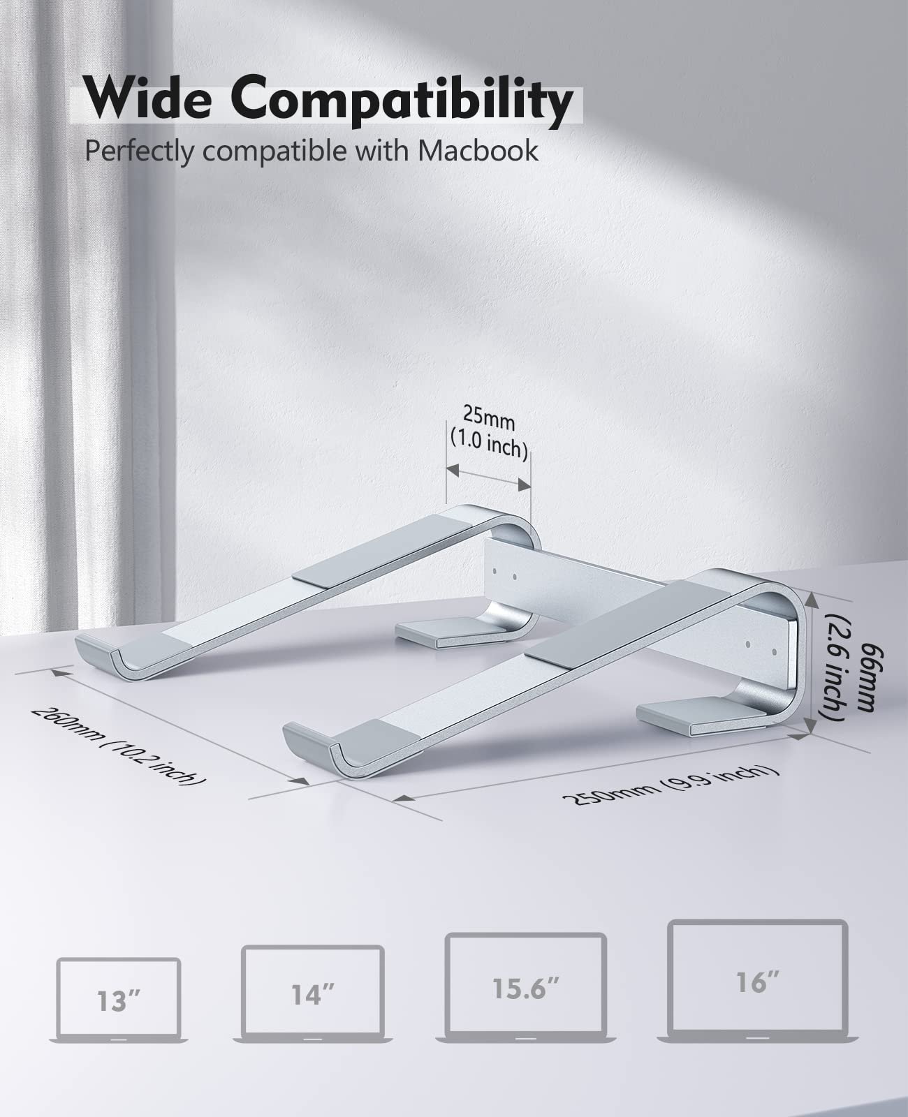 Подставка для ноутбука Soqool Алюминиевая Вентилируемая Эргономичная Совместима с MacBook Air/Pro, Dell XPS, HP (11-17.3 дюймов) Серебристая, фото №4