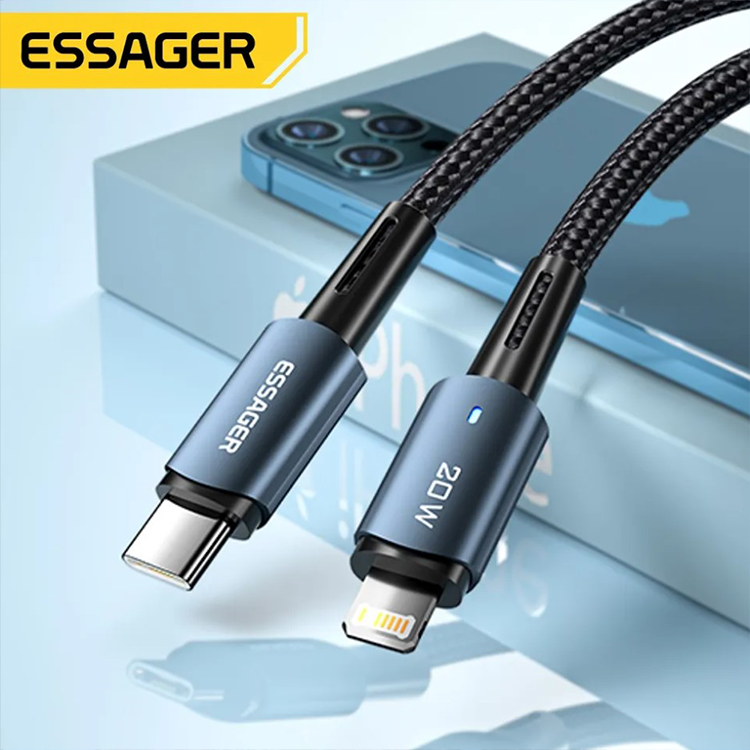 Зарядный кабель ESSAGER Sunset черный USB Type-C to Lightning 1метр 20W, фото №2