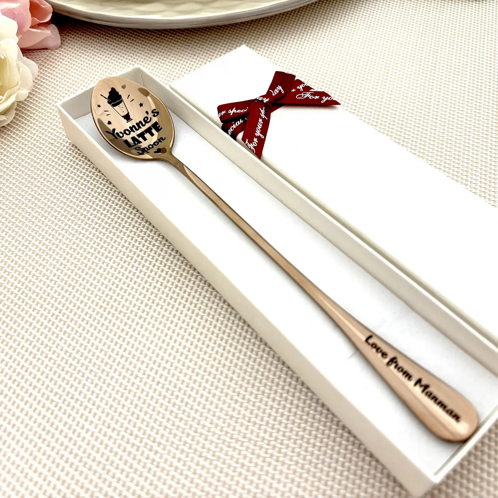 Ложка для лате Персоналізована, Нержавіюча сталь, з гравіюванням імені та дизайну капучино, фото №2