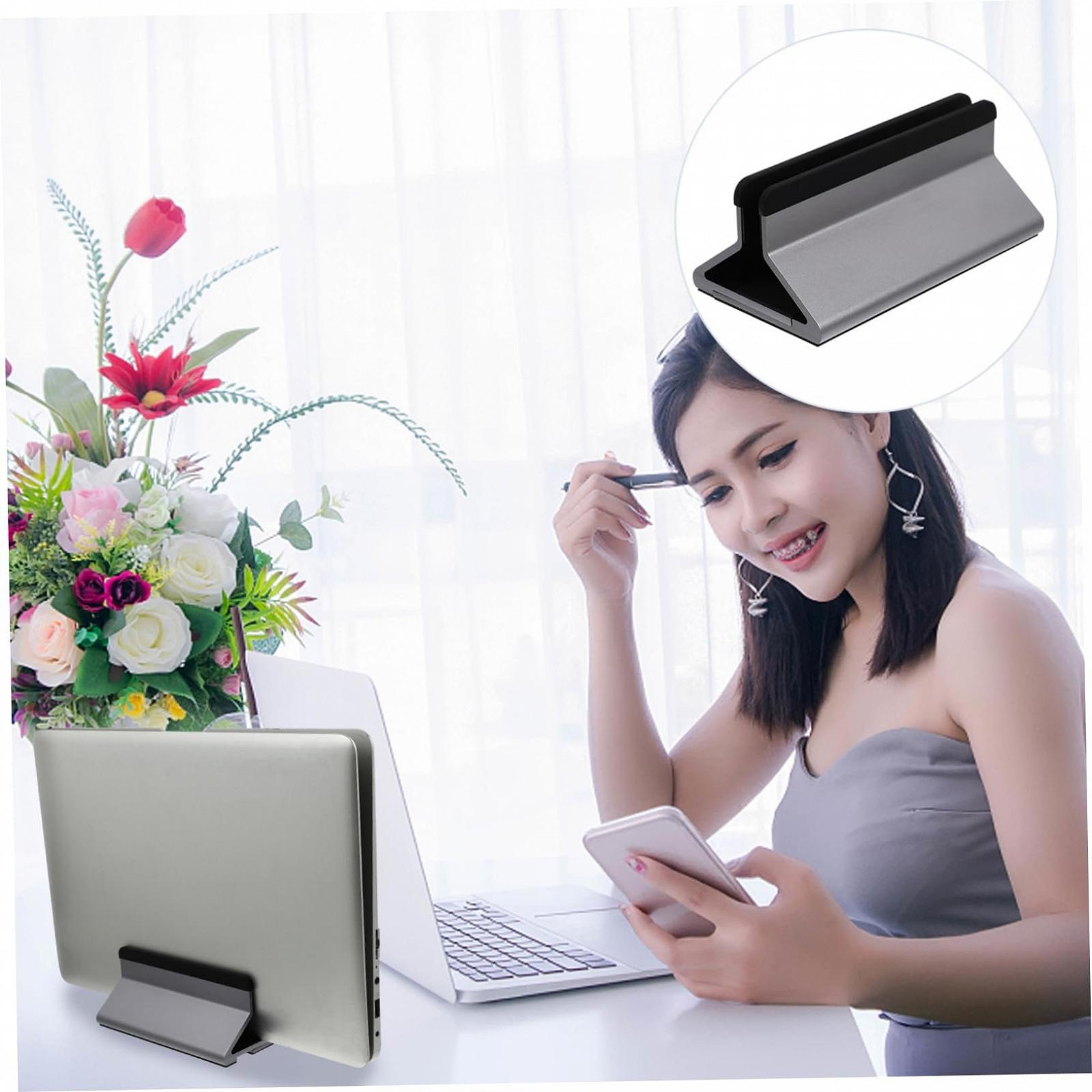 Подставка для ноутбука алюминиевая вертикальная регулируемая HOMSFOU, органайзер настольный многофункциональный для офиса дома общежития практичная прочная эргономичная, фото №6