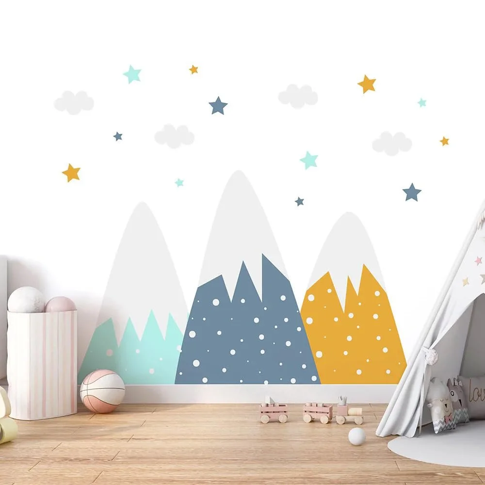 Наклейка на стену Горы #54 3 горы, 11 облаков, 65 звезд, фото №2 Наклейка на стену Горы #54 3 горы, 11 облаков, 65 звезд, фото №2