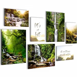 Настінна картина Novart Лісовий водоспад 7 панелей N033971a Зелена - Фото 1