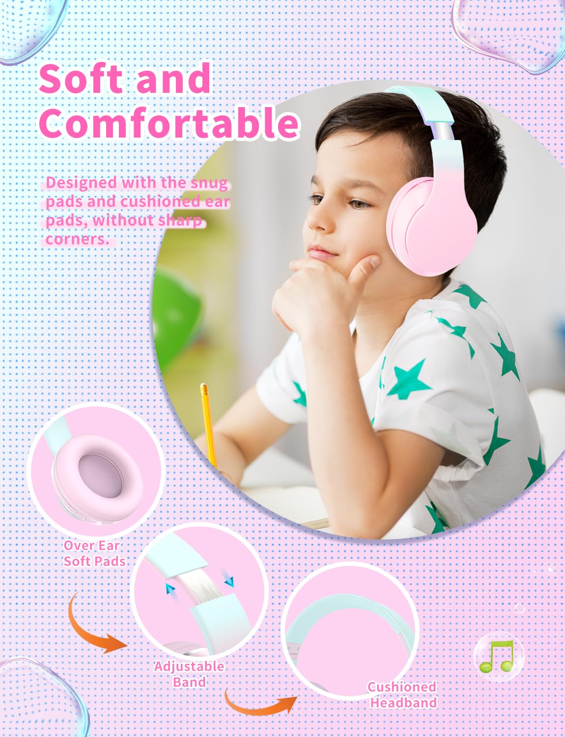 Навушники Xunpuls Bluetooth Children's бездротові накладні регулювання гучності складні з мікрофоном, фото №3