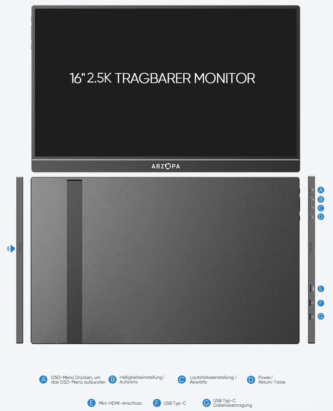 Монітор портативний 16" Arzopa Z1RC 2.5K IPS 60 Гц, фото №4