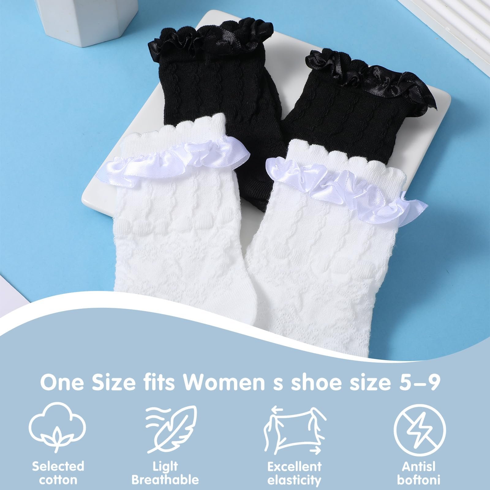 Носки с рюшами Белые, Lacs, Носки с рюшами, Дышащие дирндль носки, Хлопок, Элегантные носки принцессы, фото №4