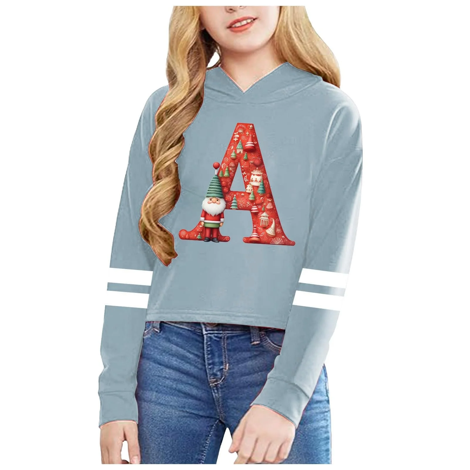 Дитячий різдвяний світшот з капюшоном з довгими рукавами та модним принтом, фото №1