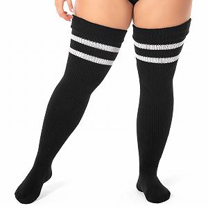 Вязаные чулки LittleForBig выше колена с полосатыми косами большого размера - Фото 1