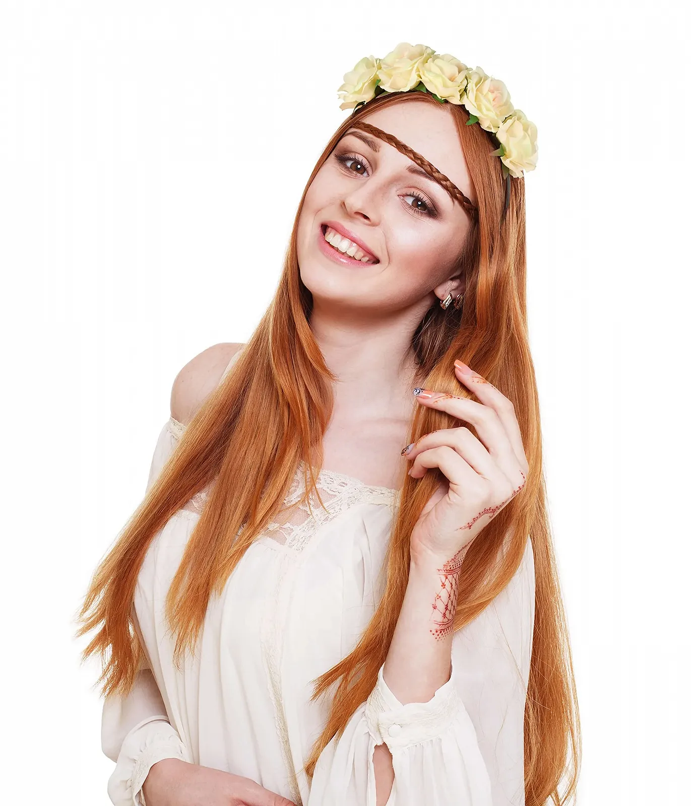 Обруч для волосся з білими трояндами, фото №3