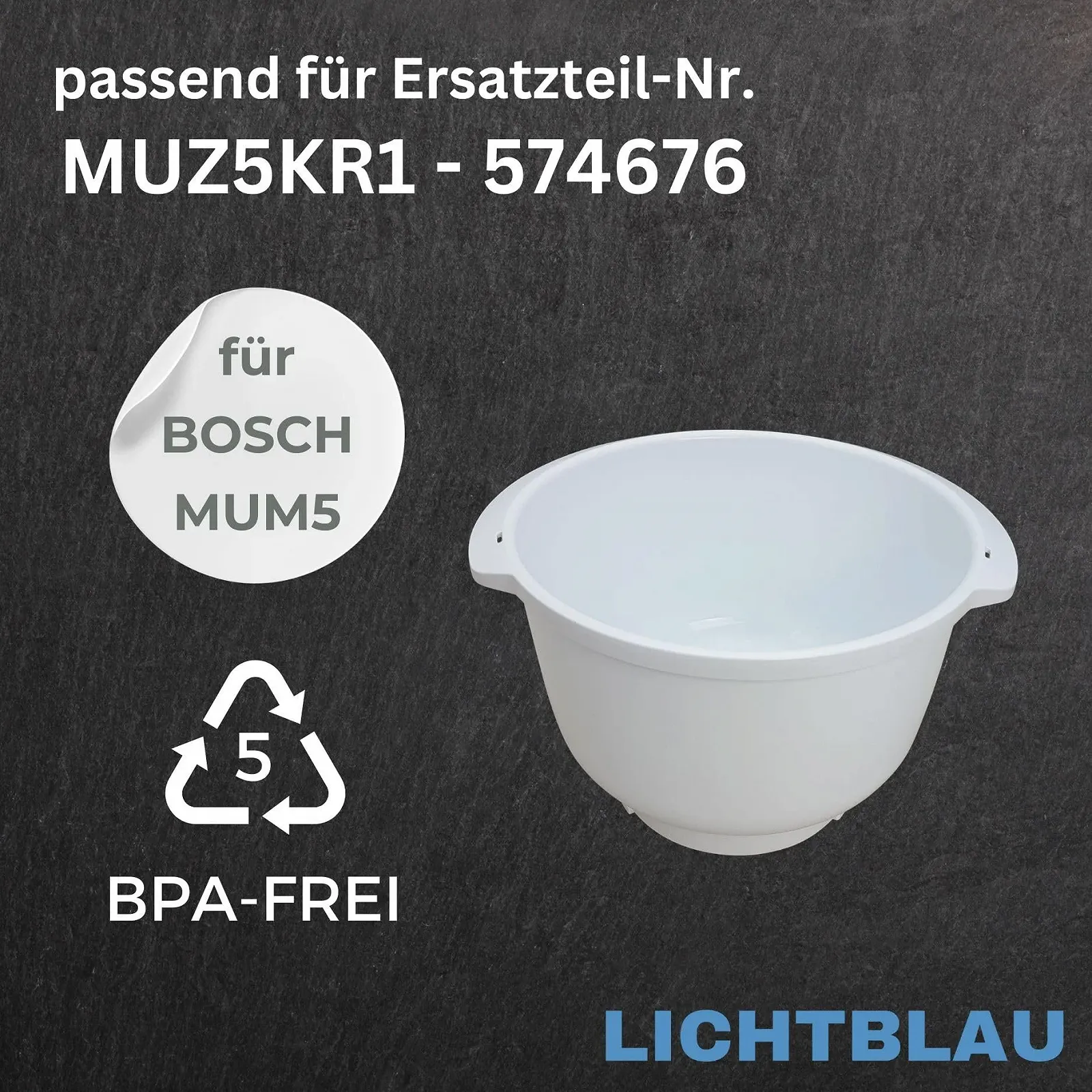 Миска для змішування Lichtblau MUZ5KR1 MUM5 3.9 л пластик Білий, фото №2 Миска для змішування Lichtblau MUZ5KR1 MUM5 3.9 л пластик Білий, фото №2