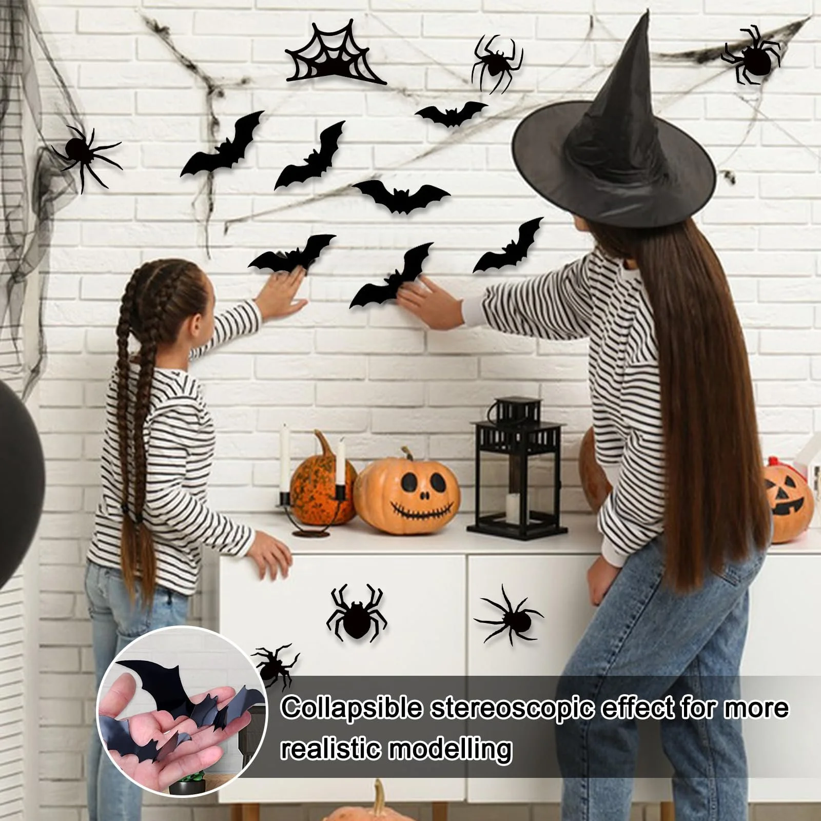 Набір декору на Хелловін 30 шт. 3D LED кажани павуки наклейки Готичний стиль, фото №3