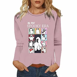 Хеллоуин Толстовка женская с длинными рукавами, смешная футболка на Хеллоуин женская, с принтом летучей мыши, графическая, милая, с длинными рукавами, свободная осенняя одежда для вечеринок, фестивалей, улицы, свадьбы - Фото 1