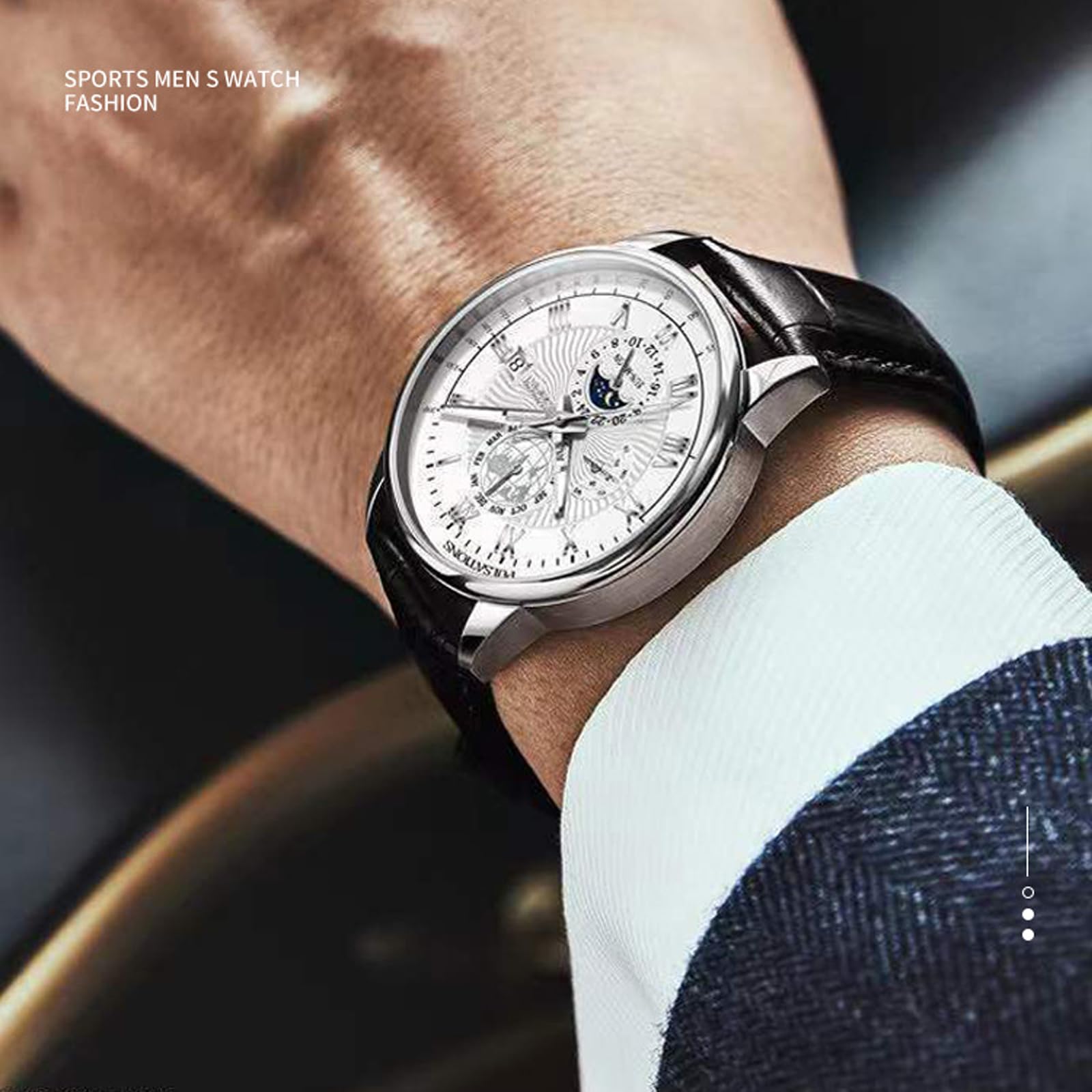 Годинник FORSINING Чоловічий Quartz Analogue Moon Phase Luxury Stainless Steel, фото №6