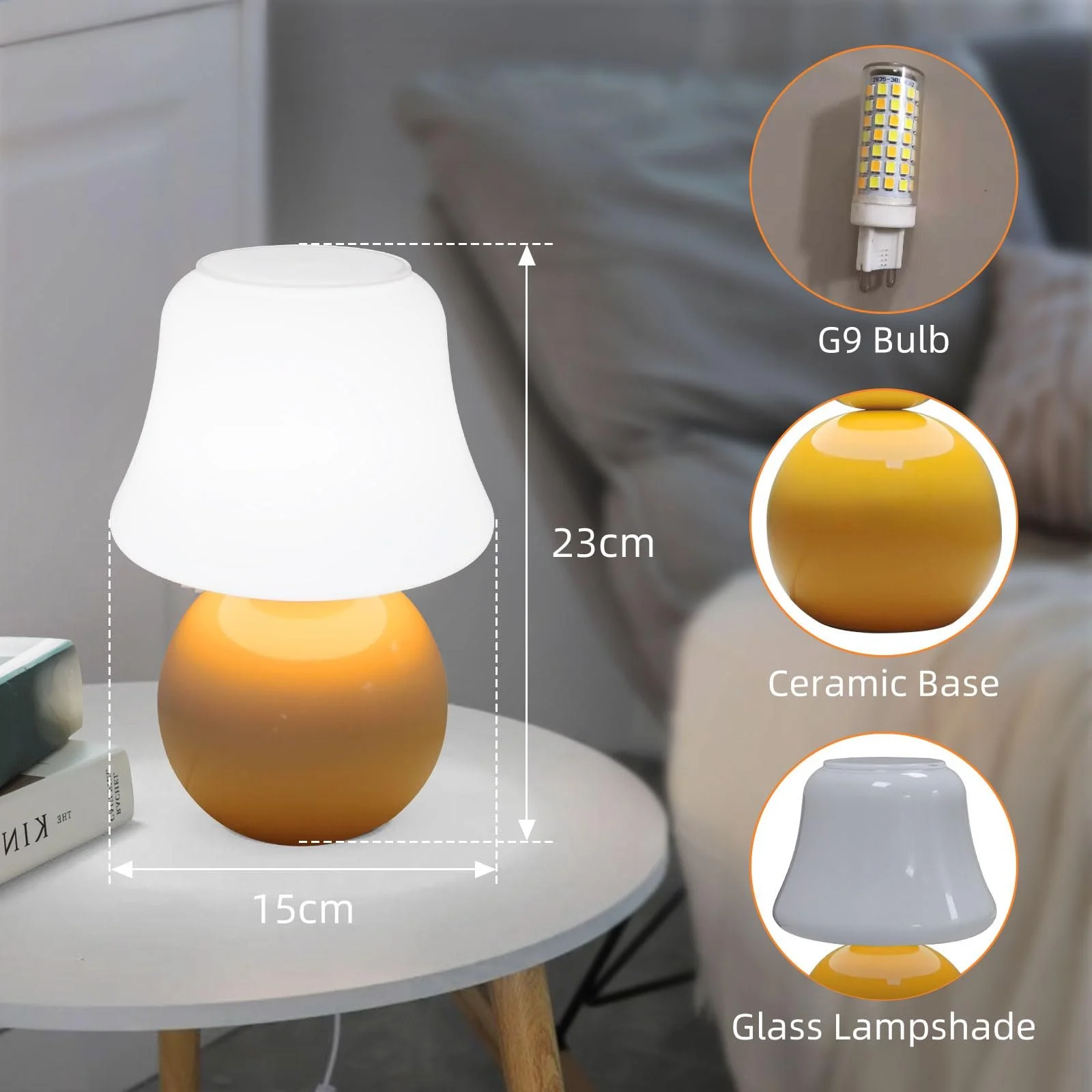 Настільна лампа MLOQI Mushroom Скляна з лампою 3 кольорів Міні Помаранчева, фото №3