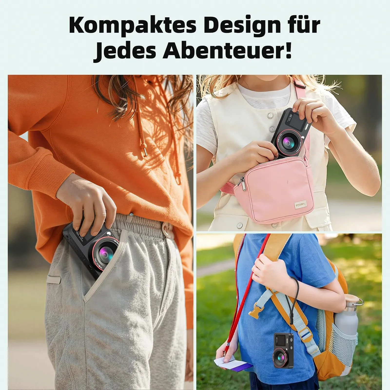 Цифрова камера 4K 64MP для влогів компактна 18X Digital Zoom 2 екрани 2 акумулятори 64GB SD-карта Чорна, фото №4