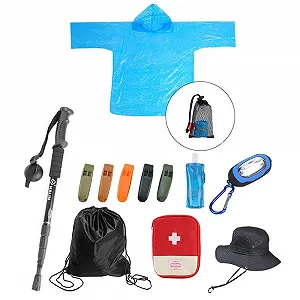 Набір для альпінізму YONII з 8 предметів: регульовані трекінгові палиці з компасом, дощовики-пончо, капелюх для захисту від сонця - Фото 1