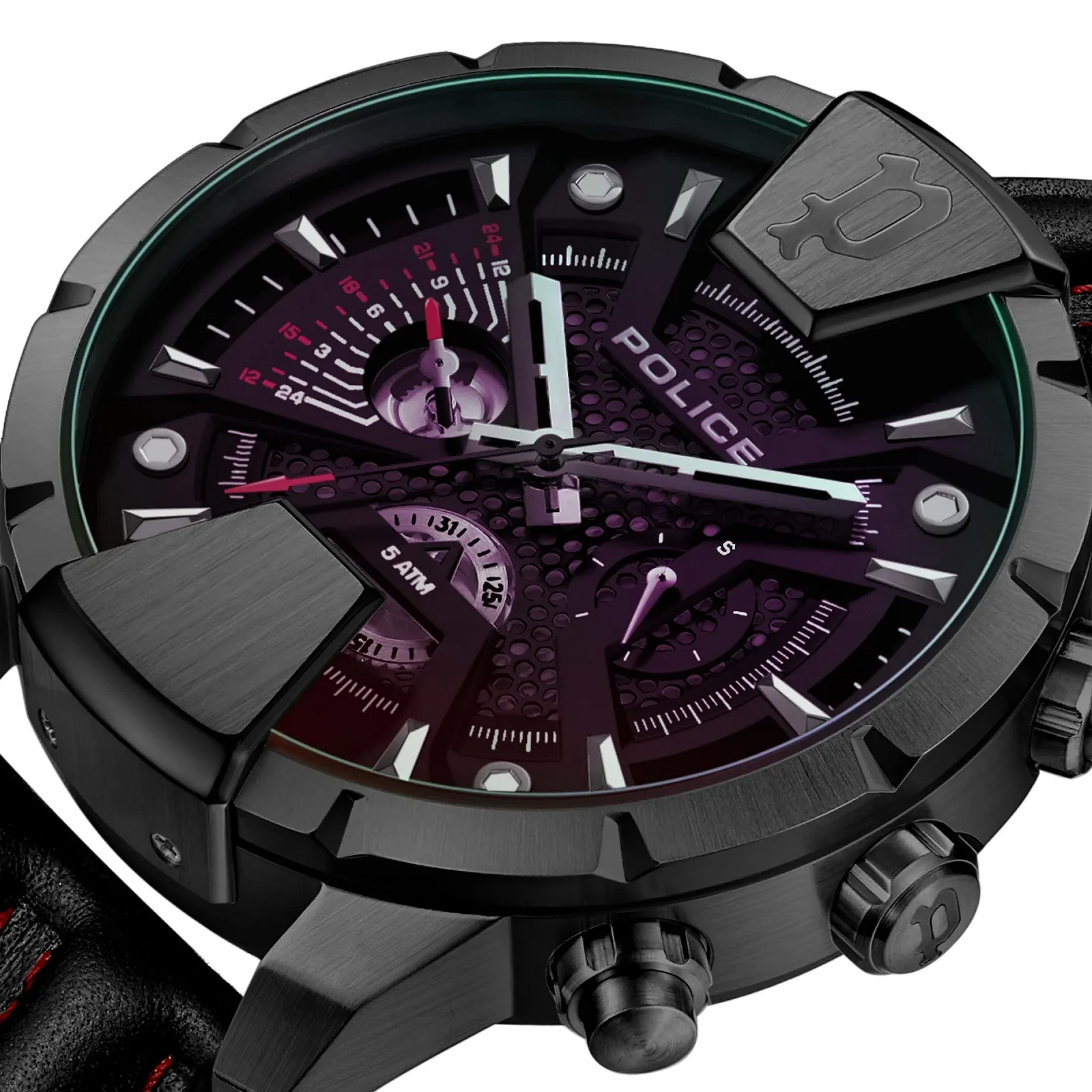 Часы Police Кварцевые Аналоговые PEWJF2203704 Мужские Кожаный Ремешок Серо-черно-фиолетовый Modern, фото №4 Часы Police Кварцевые Аналоговые PEWJF2203704 Мужские Кожаный Ремешок Серо-черно-фиолетовый Modern, фото №4